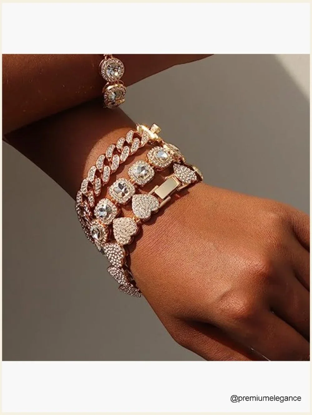4-Piece Layered Link Bracelet Set with 2000+ Crystals, 8-inch Length - Picture 3 of 7